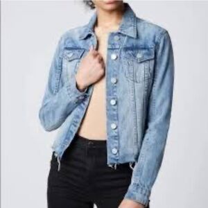 Blank NYC Women's Distressed Denim Jacket Light Wash Raw Hem Jean Size Medium
